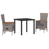 Garden Dining Set with Cushion 3 pcs Grey Powder-Coated Steel - Front View