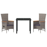 Garden Dining Set with Cushion 3 pcs Grey Powder-Coated Steel