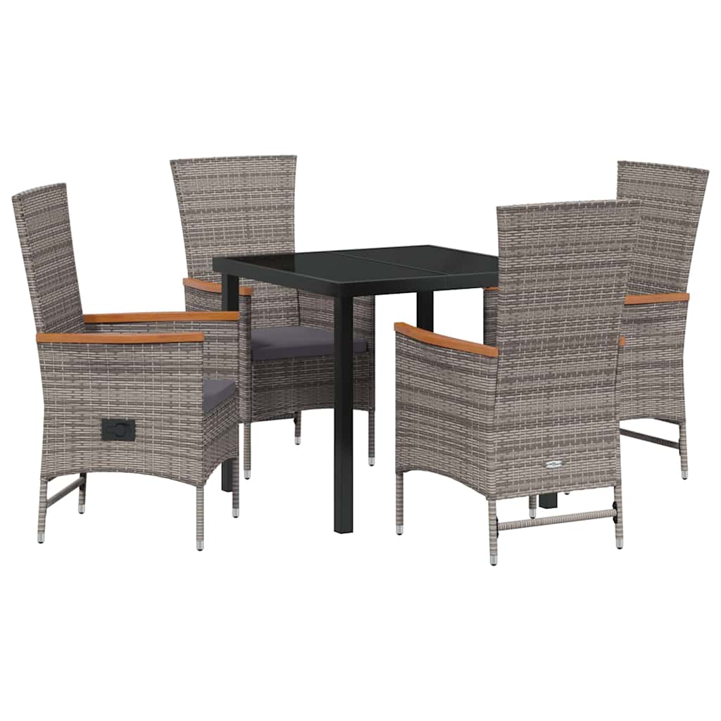 Garden Dining Set with Cushion 5 pcs Grey Powder-Coated Steel