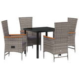 Garden Dining Set with Cushion 5 pcs Grey Powder-Coated Steel - Front View