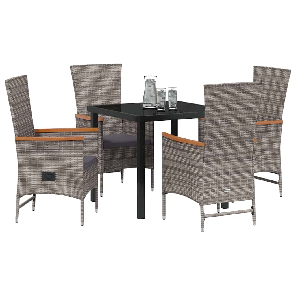 Garden Dining Set with Cushion 5 pcs Grey Powder-Coated Steel