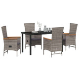 Garden Dining Set with Cushion 5 pcs Grey Powder-Coated Steel - Side View