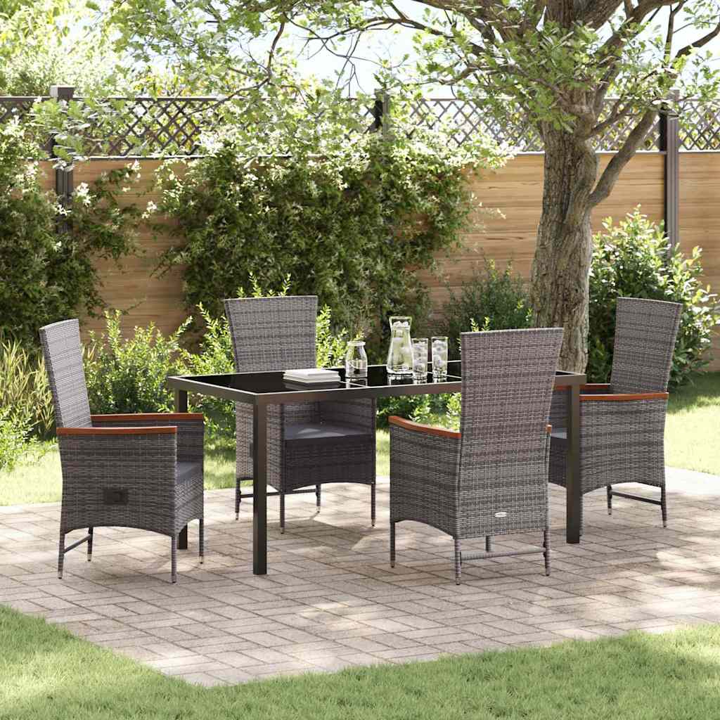 Garden Dining Set with Cushion 5 pcs Grey Powder-Coated Steel