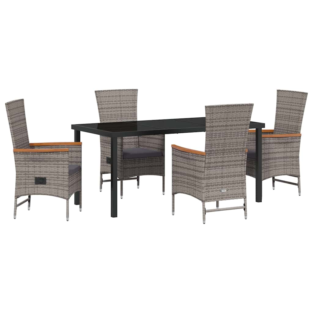 Garden Dining Set with Cushion 5 pcs Grey Powder-Coated Steel