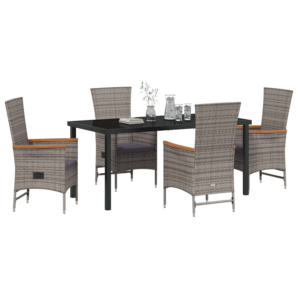 Garden Dining Set with Cushion 5 pcs Grey Powder-Coated Steel