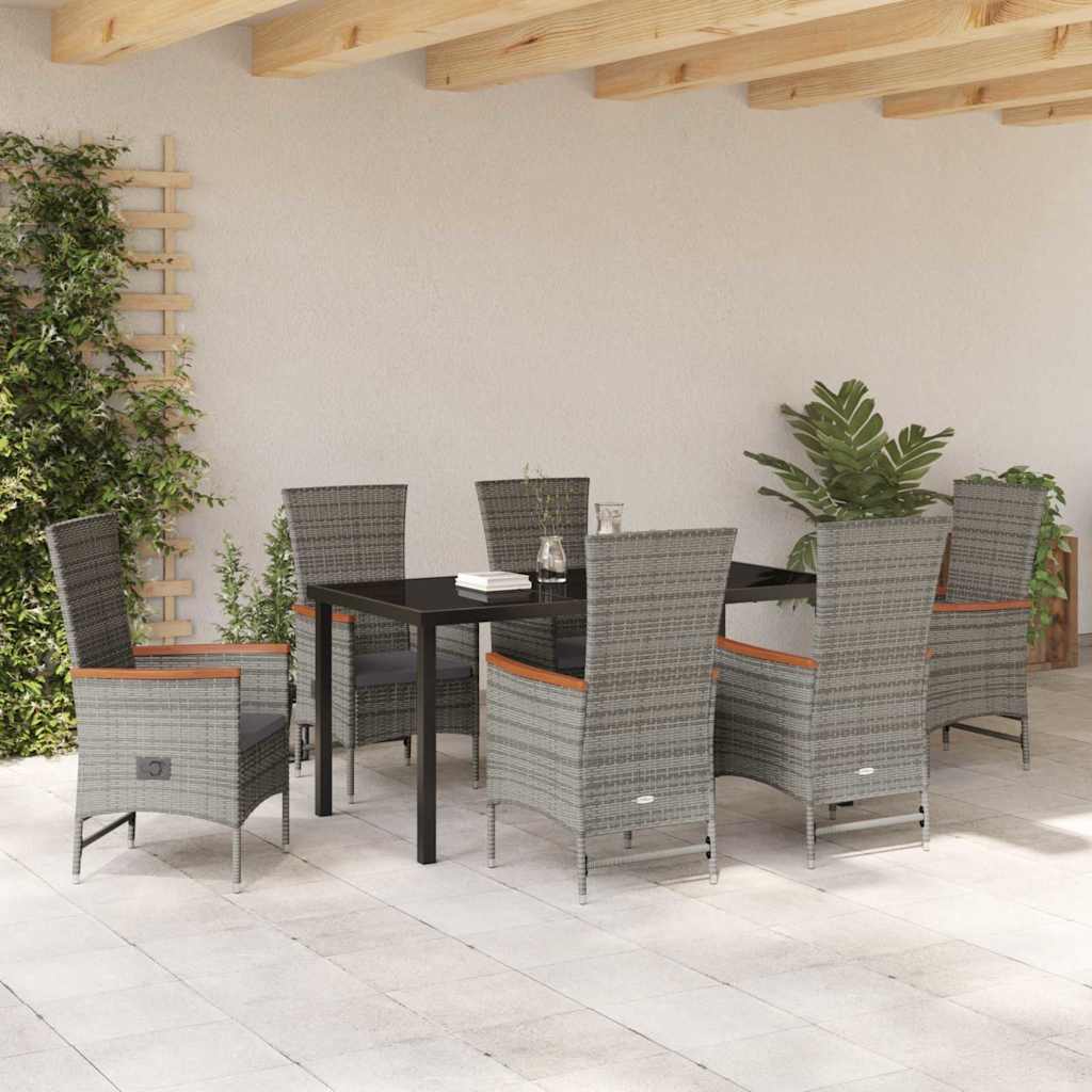 Garden Dining Set with Cushion 7 pcs Grey Powder-Coated Steel