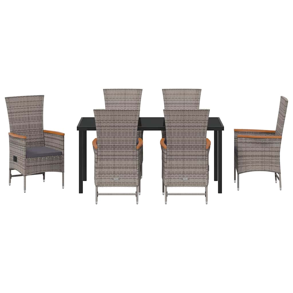 Garden Dining Set with Cushion 7 pcs Grey Powder-Coated Steel
