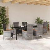 Garden Dining Set with Cushion 7 pcs Grey Powder-Coated Steel