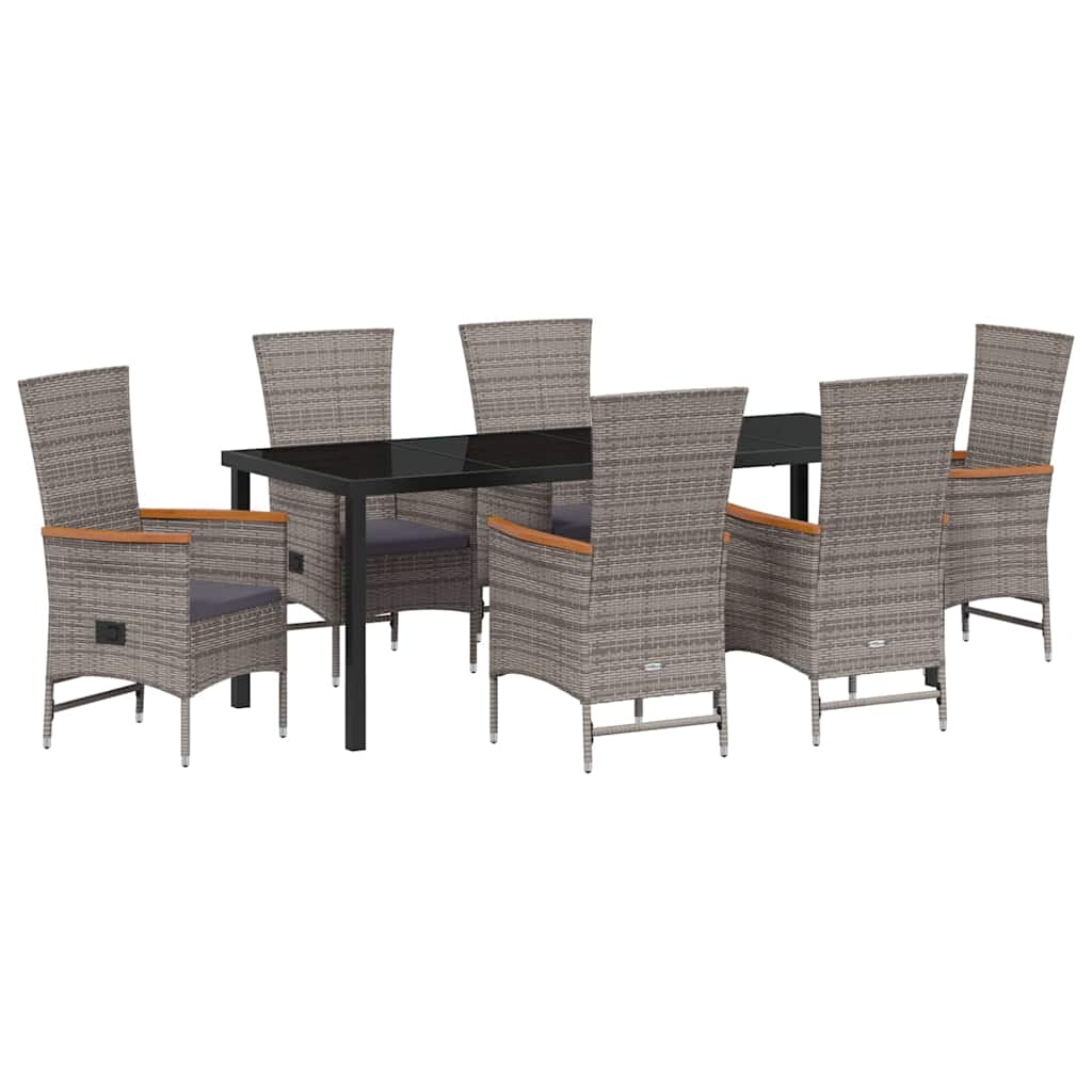 Garden Dining Set with Cushion 7 pcs Grey Powder-Coated Steel