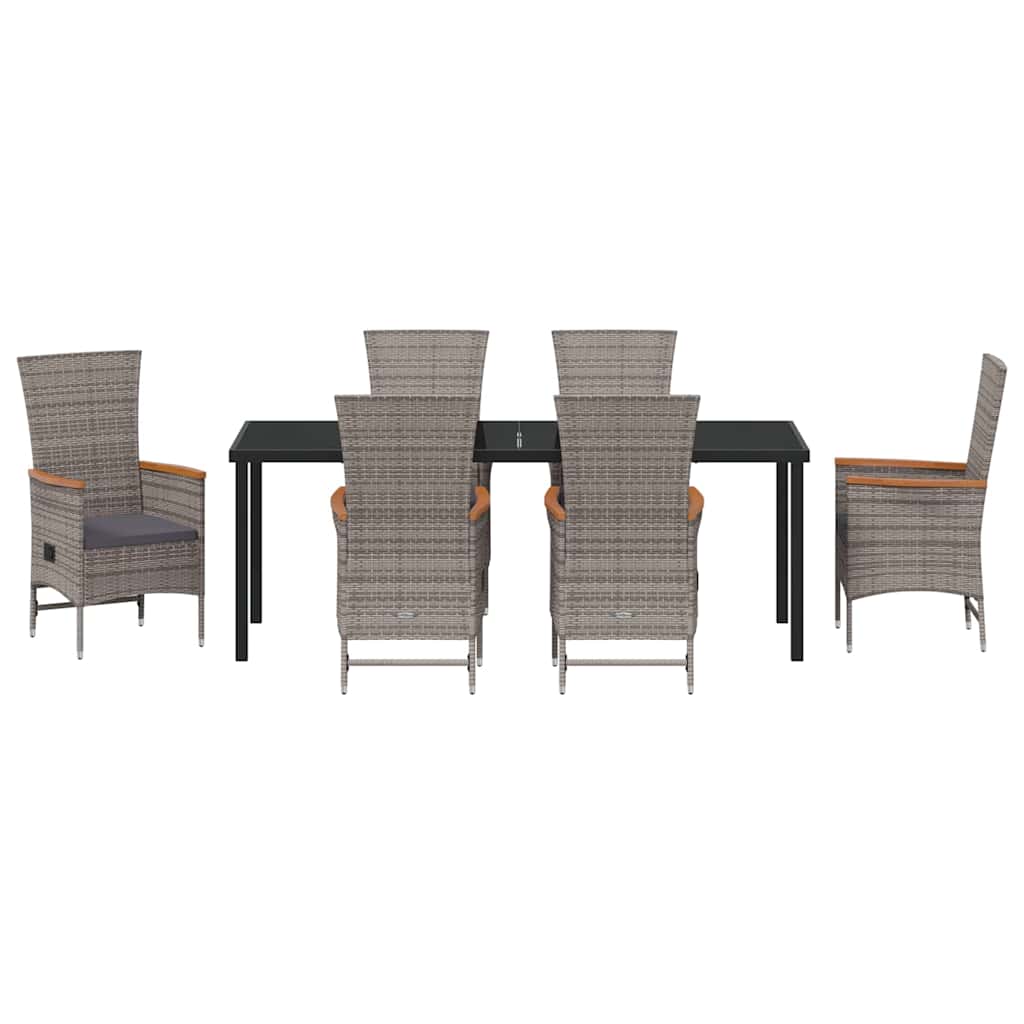 Garden Dining Set with Cushion 7 pcs Grey Powder-Coated Steel