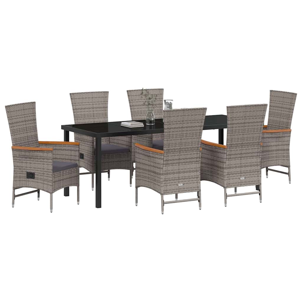 Garden Dining Set with Cushion 7 pcs Grey Powder-Coated Steel