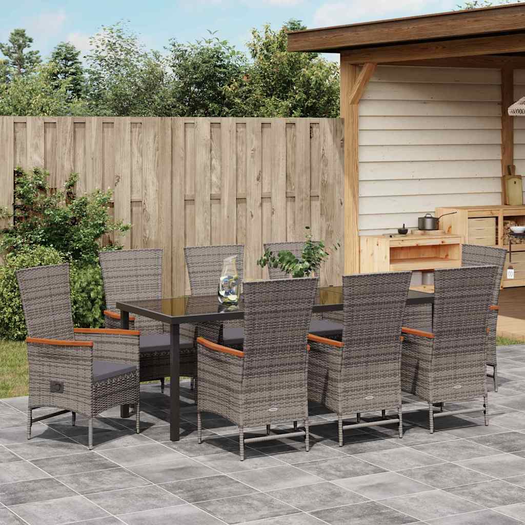 Garden Dining Set with Cushion 9 pcs Grey Powder-Coated Steel