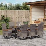 Garden Dining Set with Cushion 9 pcs Grey Powder-Coated Steel