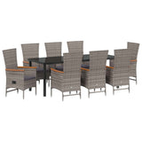 Garden Dining Set with Cushion 9 pcs Grey Powder-Coated Steel
