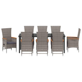 Garden Dining Set with Cushion 9 pcs Grey Powder-Coated Steel