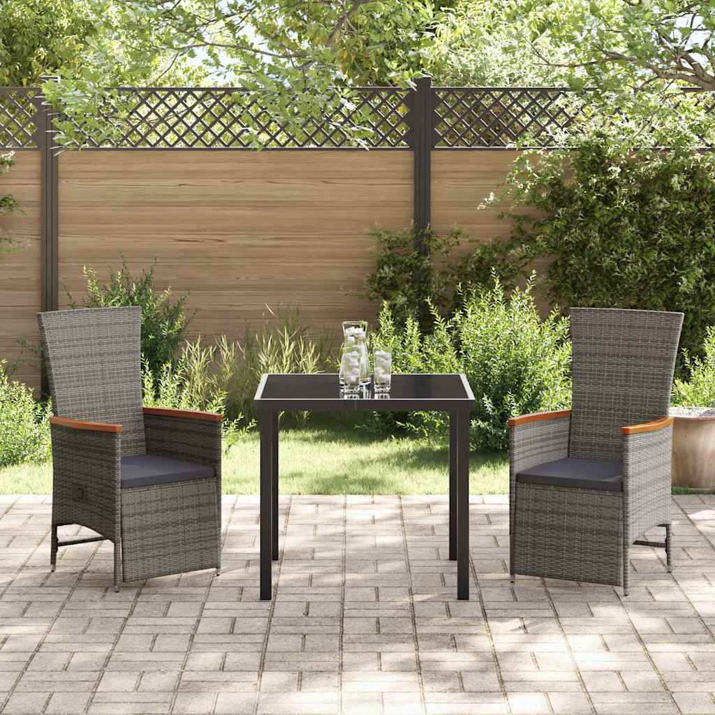 Garden Dining Set with Cushion 3 pcs Grey Poly Rattan