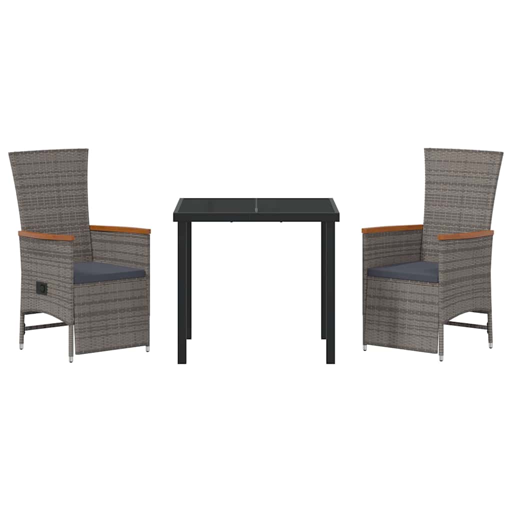 Garden Dining Set with Cushion 3 pcs Grey Poly Rattan