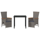 Garden Dining Set with Cushion 3 pcs Grey Poly Rattan