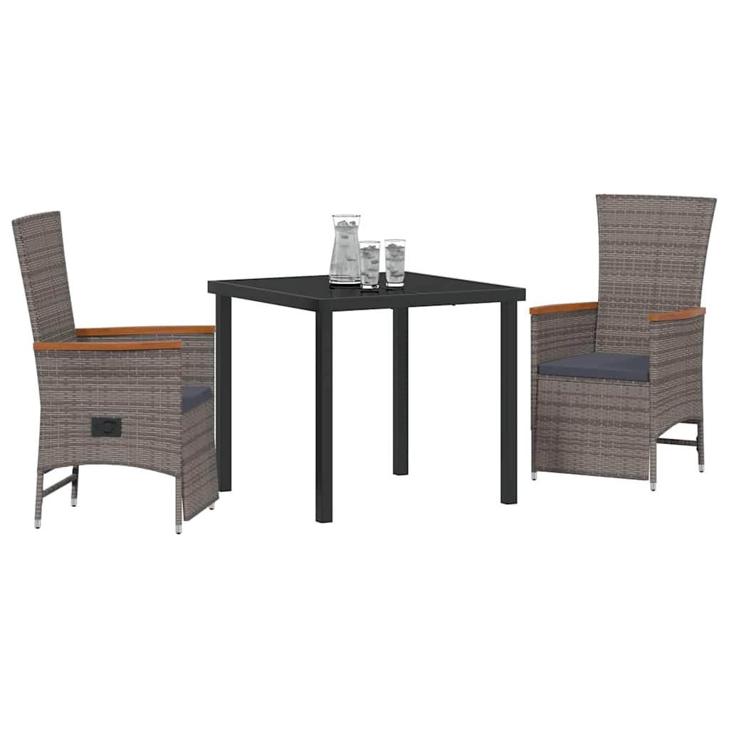 Garden Dining Set with Cushion 3 pcs Grey Poly Rattan