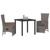 Garden Dining Set with Cushion 3 pcs Grey Poly Rattan - Side View