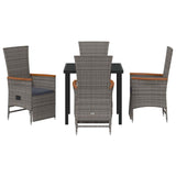 Garden Dining Set with Cushion 5 pcs Grey Poly Rattan