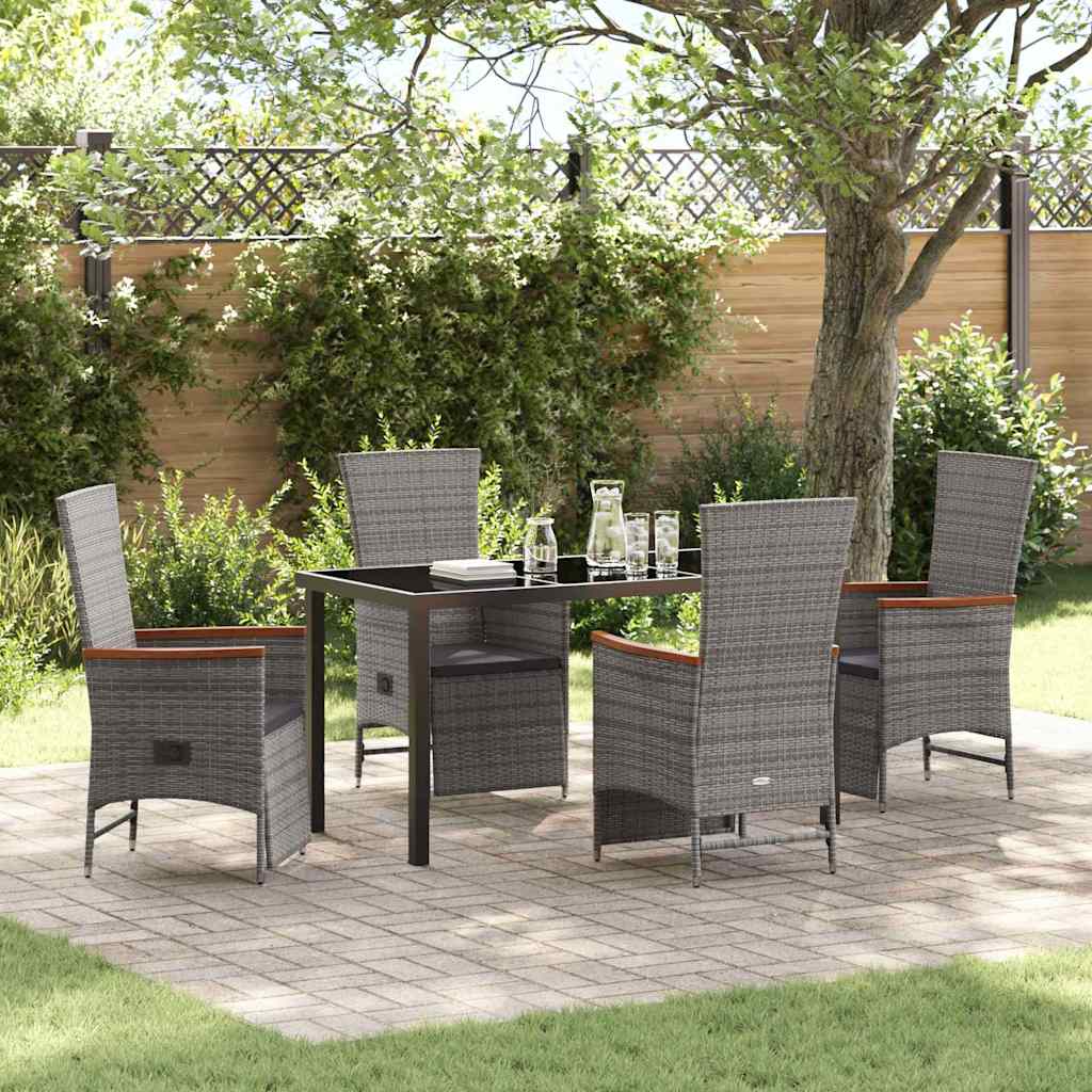 Garden Dining Set with Cushion 5 pcs Grey Poly Rattan