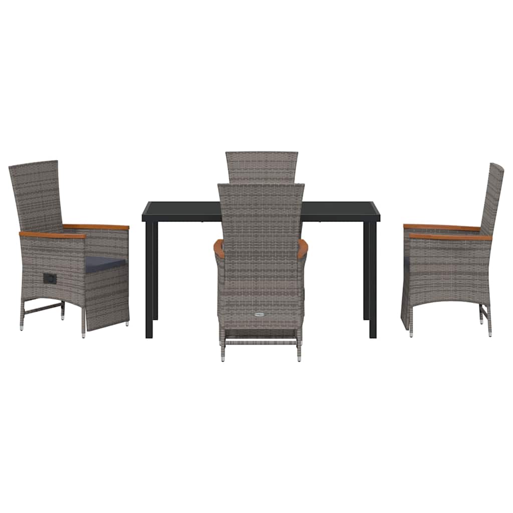 Garden Dining Set with Cushion 5 pcs Grey Poly Rattan