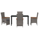 Garden Dining Set with Cushion 5 pcs Grey Poly Rattan