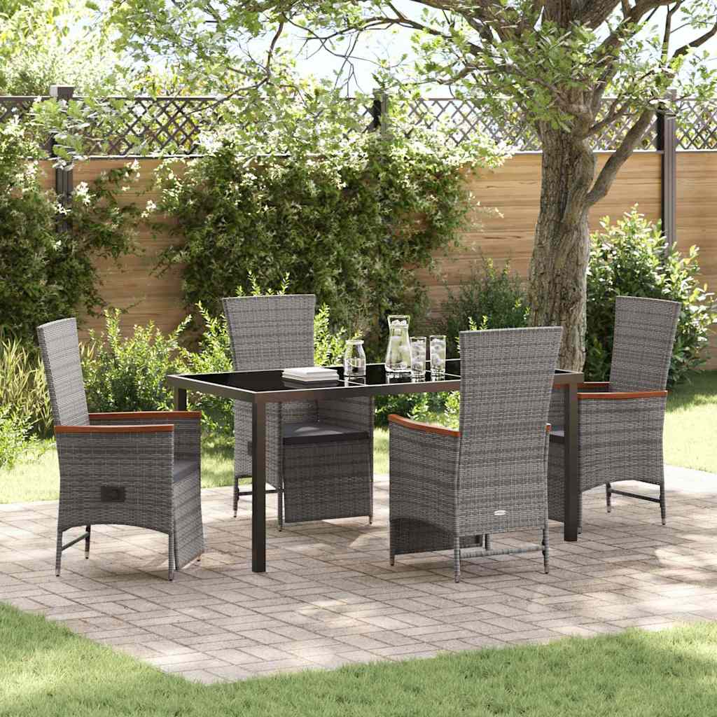 Garden Dining Set with Cushion 5 pcs Grey Poly Rattan