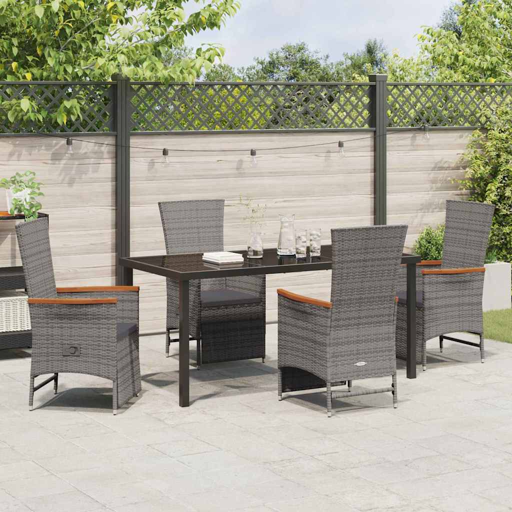 Garden Dining Set with Cushion 5 pcs Grey Poly Rattan