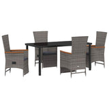 Garden Dining Set with Cushion 5 pcs Grey Poly Rattan - Front View