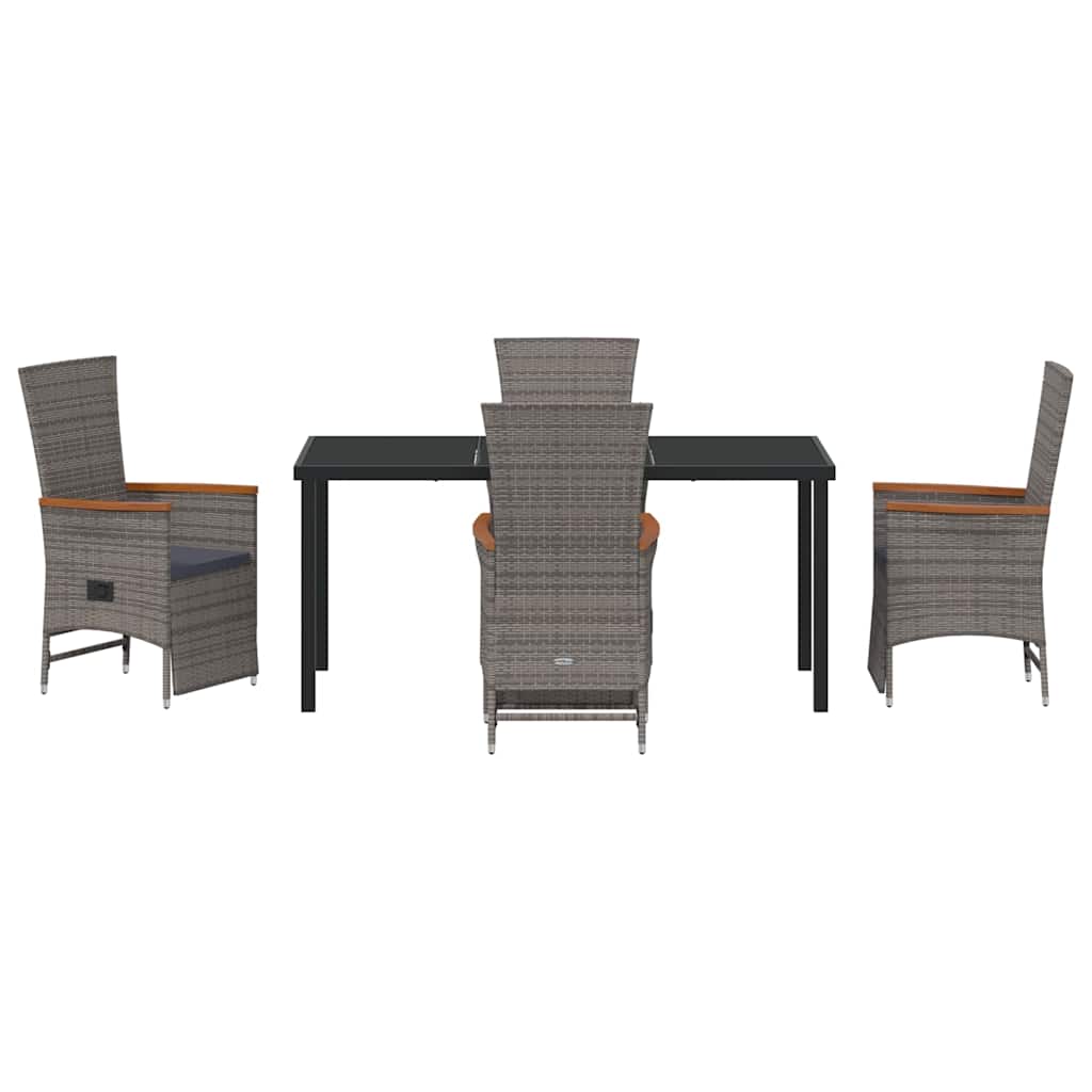 Garden Dining Set with Cushion 5 pcs Grey Poly Rattan