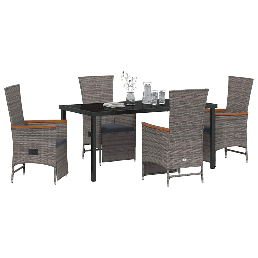 Garden Dining Set with Cushion 5 pcs Grey Poly Rattan