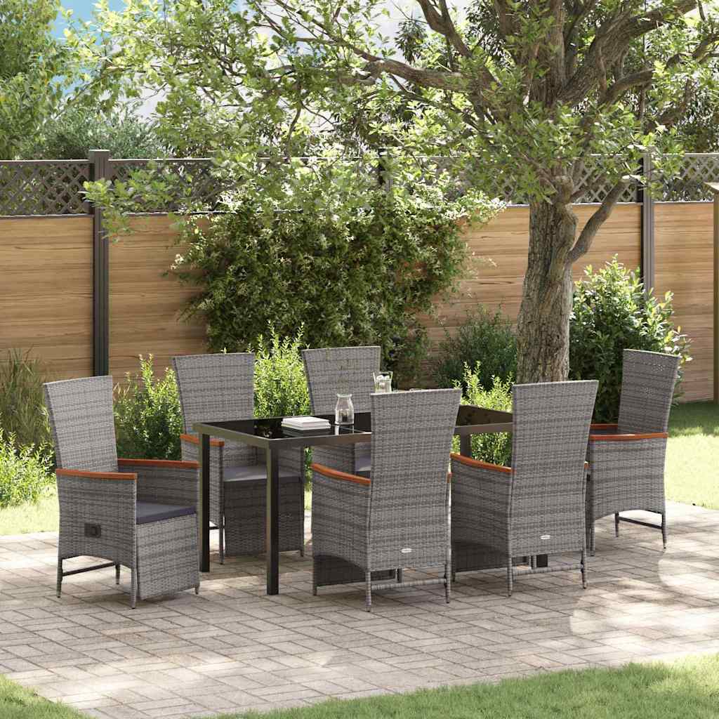 Garden Dining Set with Cushion 7 pcs Grey Poly Rattan