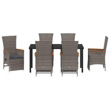 Garden Dining Set with Cushion 7 pcs Grey Poly Rattan - Close-Up Angle
