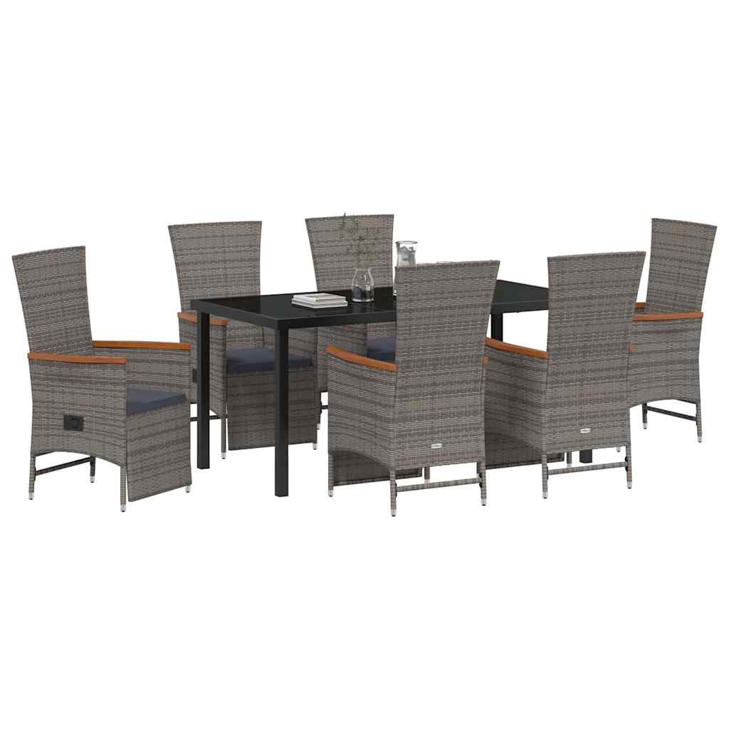 Garden Dining Set with Cushion 7 pcs Grey Poly Rattan