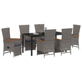Garden Dining Set with Cushion 7 pcs Grey Poly Rattan