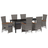 Garden Dining Set with Cushion 7 pcs Grey Poly Rattan
