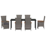 Garden Dining Set with Cushion 7 pcs Grey Poly Rattan - Close-Up Angle