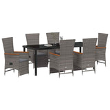 Garden Dining Set with Cushion 7 pcs Grey Poly Rattan - Side View