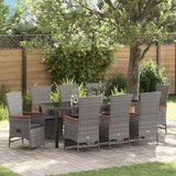 Garden Dining Set with Cushion 9 pcs Grey Poly Rattan
