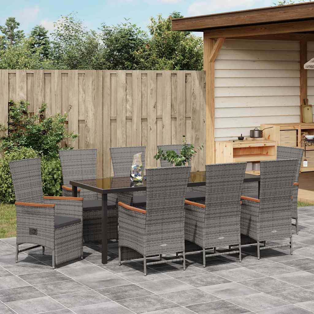 Garden Dining Set with Cushion 9 pcs Grey Poly Rattan