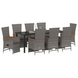 Garden Dining Set with Cushion 9 pcs Grey Poly Rattan - Side View