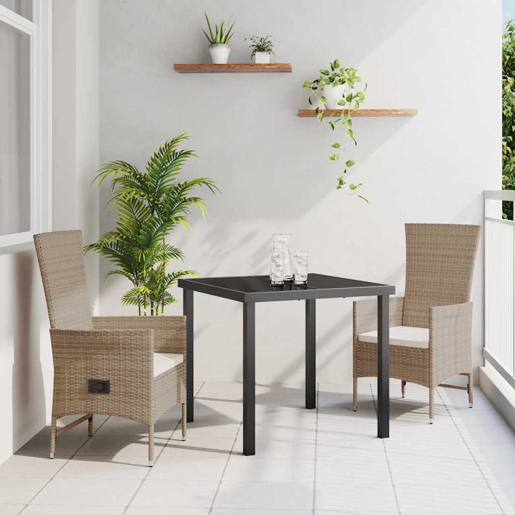 Garden Dining Set with Cushion 3 pcs Beige Poly Rattan