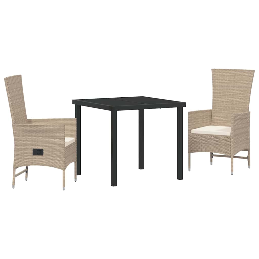 Garden Dining Set with Cushion 3 pcs Beige Poly Rattan
