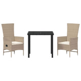 Garden Dining Set with Cushion 3 pcs Beige Poly Rattan