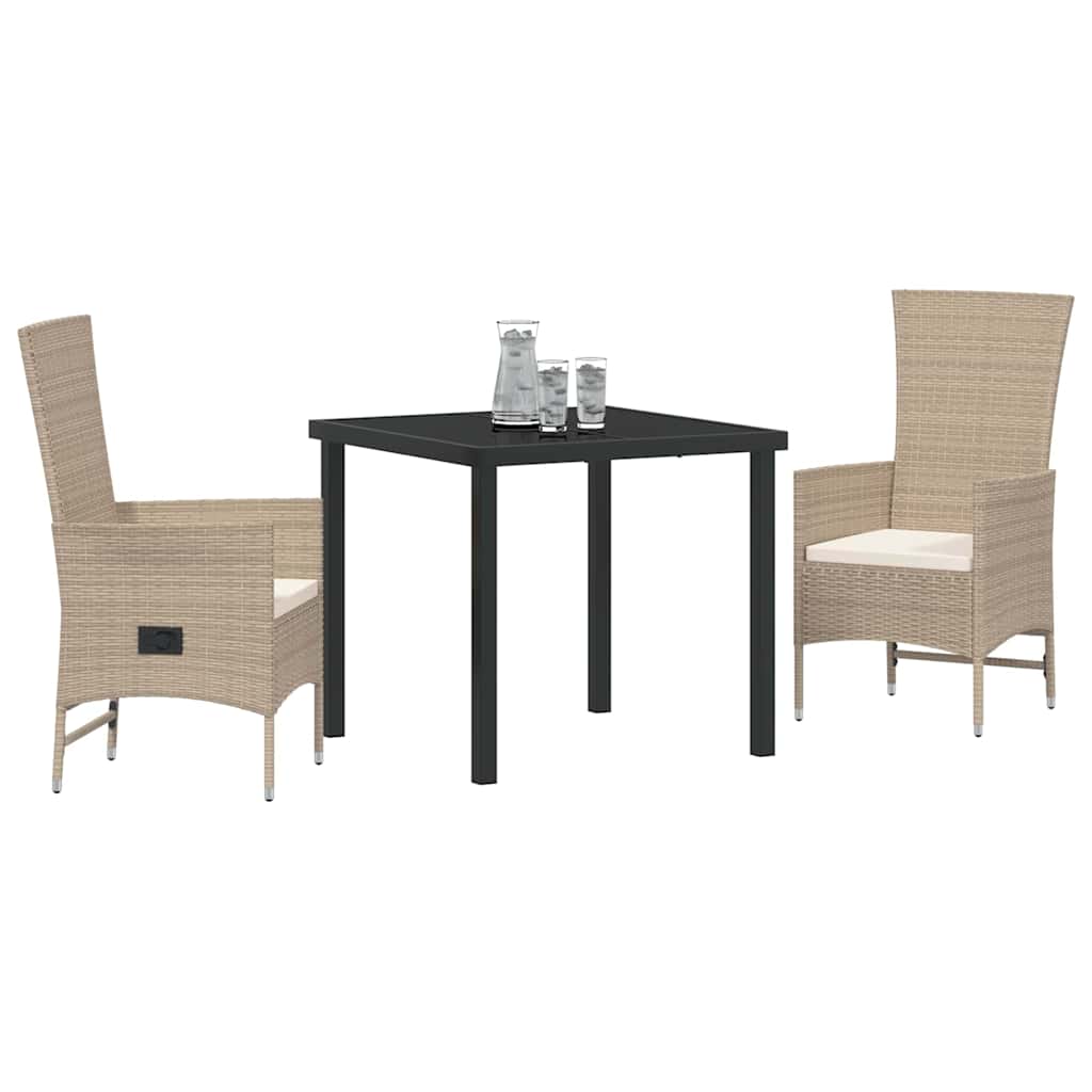 Garden Dining Set with Cushion 3 pcs Beige Poly Rattan