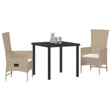 Garden Dining Set with Cushion 3 pcs Beige Poly Rattan