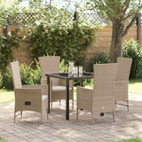 Garden Dining Set with Cushion 5 pcs Beige Poly Rattan
