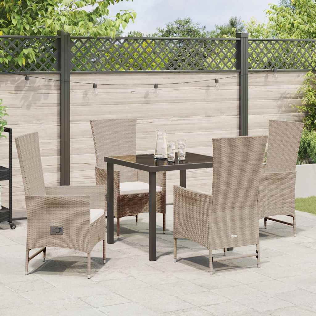 Garden Dining Set with Cushion 5 pcs Beige Poly Rattan